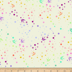 Colorful Doves in Purple, Green, Orange, with stars on a Cream background