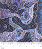 Aborginial Dreamtime Dot Painting depicting regeneration of flora and plants after Bushfires in colours Purple, Blue, Black, White