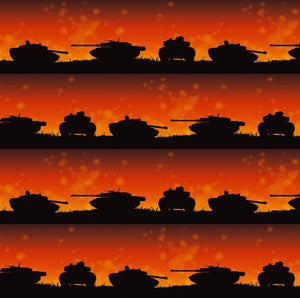 war tanks silhouetted on a fire orange red background - 7117LB