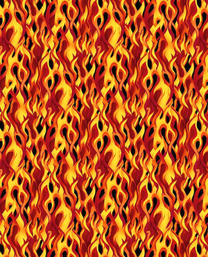 Swirling red, yellow, orange flames of fire on an black background  TTC7950