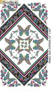 Panel featuring Butterfiles etched with gold in colours of Green Teal Purple Pink Blue Yellow on White Background framed in a square of Black border 2020.0509