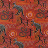 Australian Iconic Aboriginal Dot Painting art with Kangaroo, Snake, Stick people Bows colouring orange, brown, red, white, black